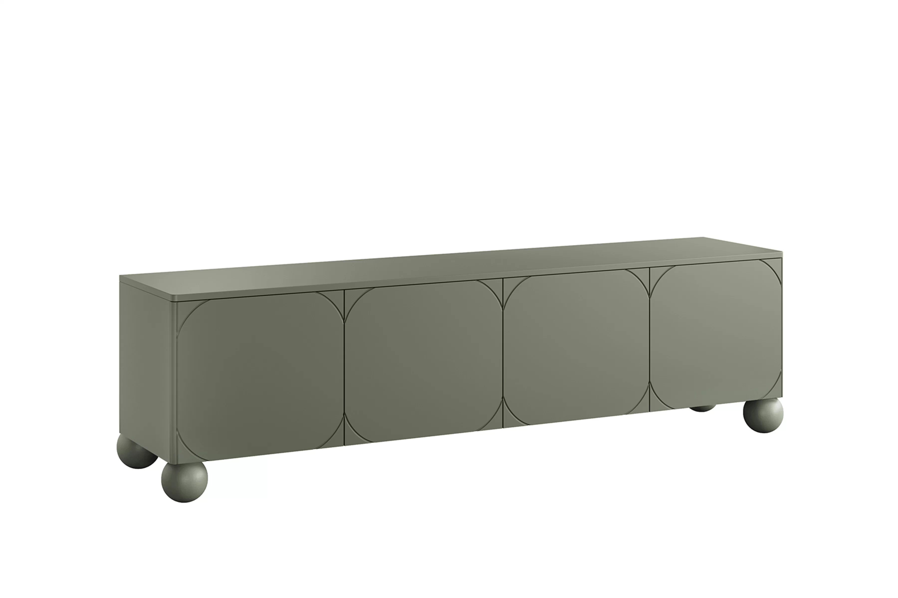 RTV skrinka Sonatia II 200 cm so štyrmi dverami na guľatých nohách - olivová TV skrinka Sonatia II 200 cm štvordverová na nogach kulach - Oliva