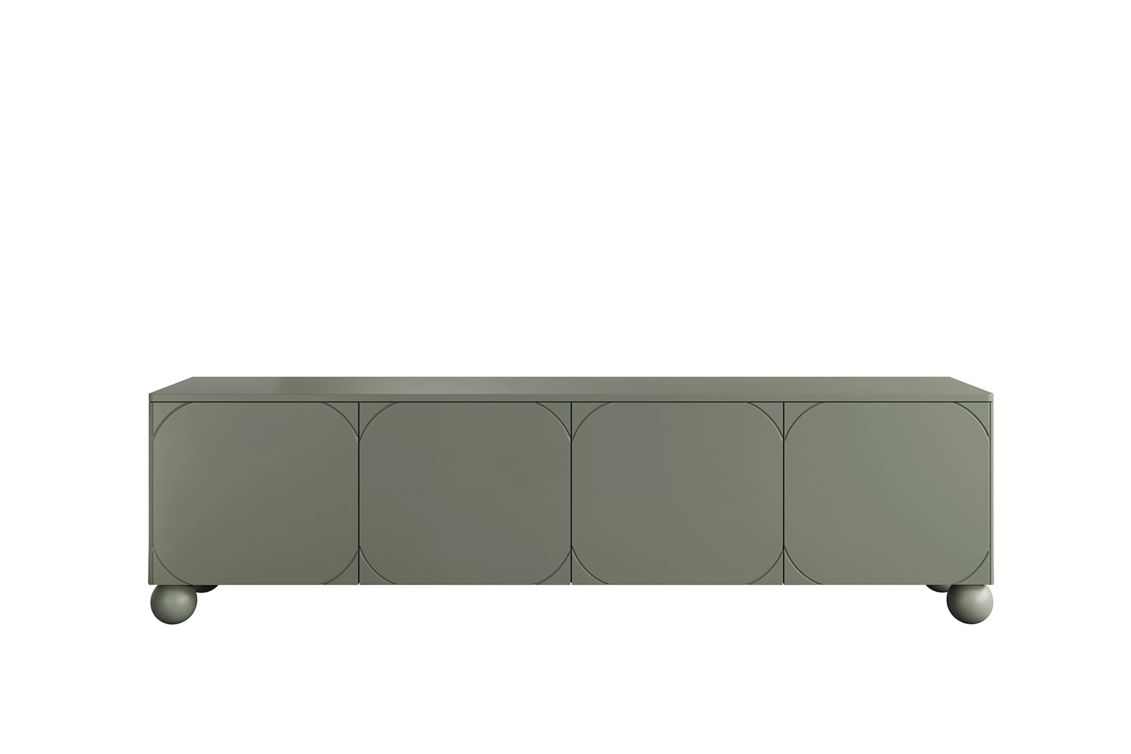 RTV skrinka Sonatia II 200 cm so štyrmi dverami na guľatých nohách - olivová TV skrinka Sonatia II 200 cm štvordverová na nogach kulach - Oliva