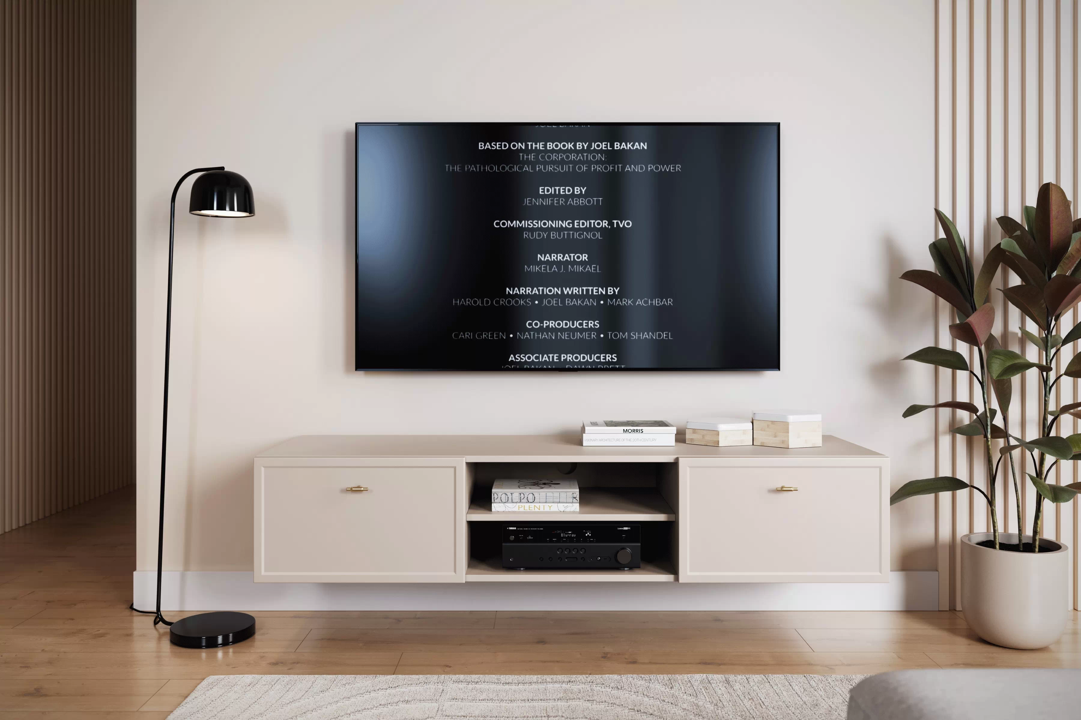 Závesný TV stolík Lorini 150 cm – kašmírová / zlaté úchytky T TV skrinka závesná Lorini 150 cm so zásuvkami - kašmír / zlote úchyty T-bar