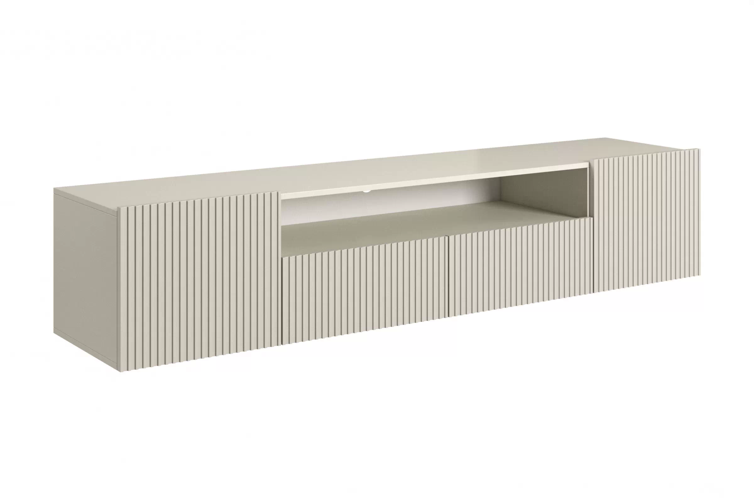 TV skrinka závesná Nicole 200 cm s otvorenou policou a zásuvkami - kašmír / kašmír mat. TV skrinka závesná Nicole 200 cm z wneka i zásuvkami - kašmír / kašmír mat