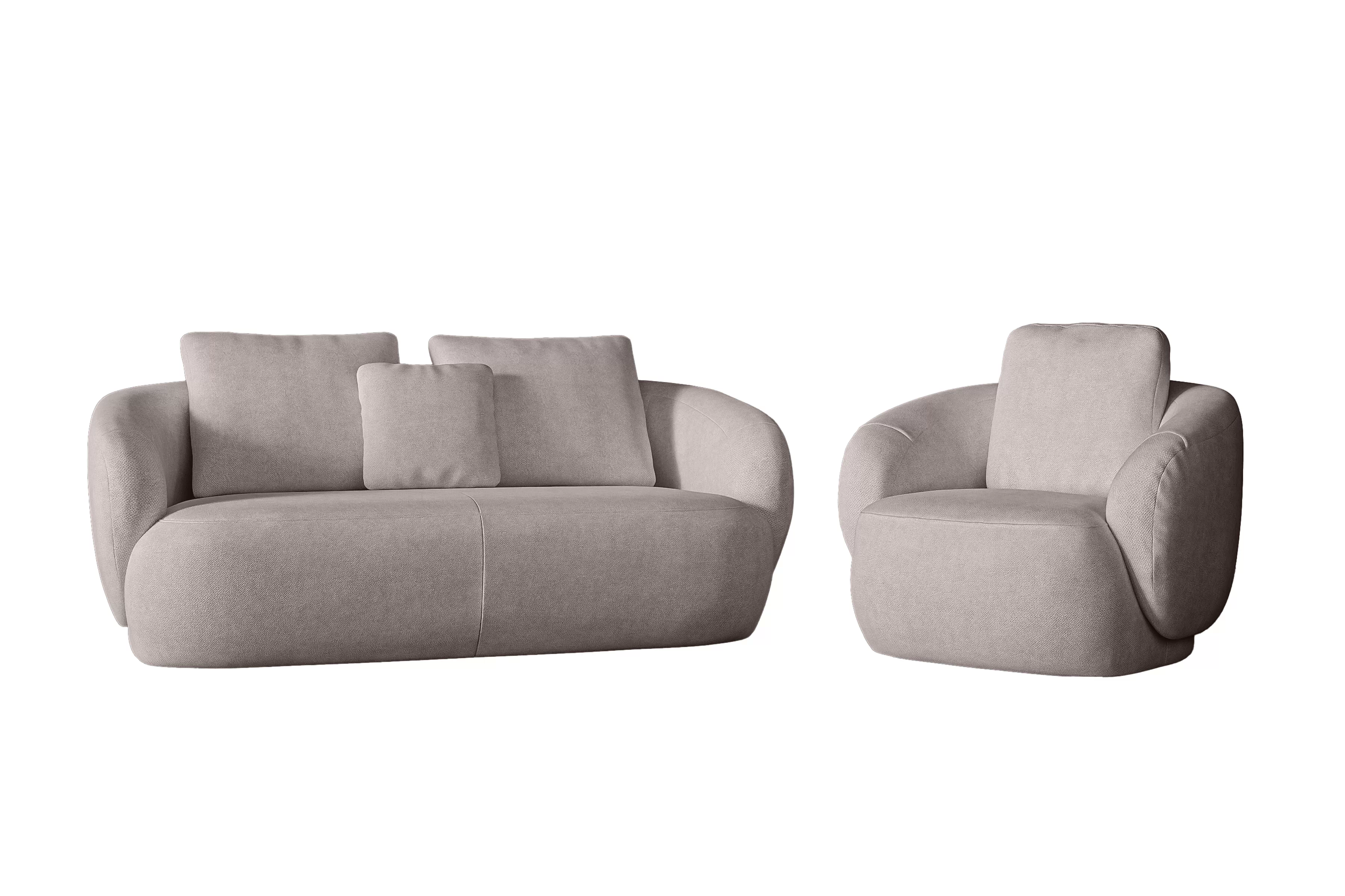 Čalouněný set Finezal - pohovka 2místná + otočné křeslo - béžový šenil Tender Way 04 Komplet čalouněná Pohovka Finezal 2-os + Křeslo obrotowy - béžová šenil Tender Way 04 