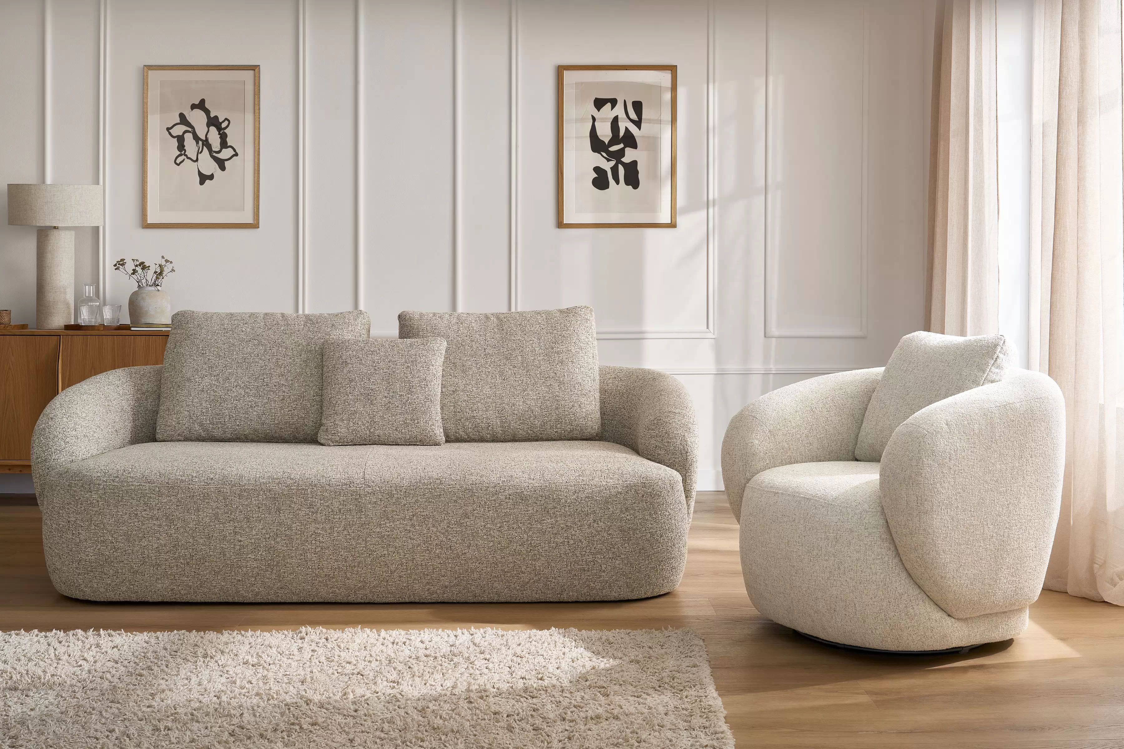 Čalouněný set Finezal - pohovka 3místná + otočné křeslo Komplet čalouněná Pohovka Finezal 3-os + Křeslo obrotowy