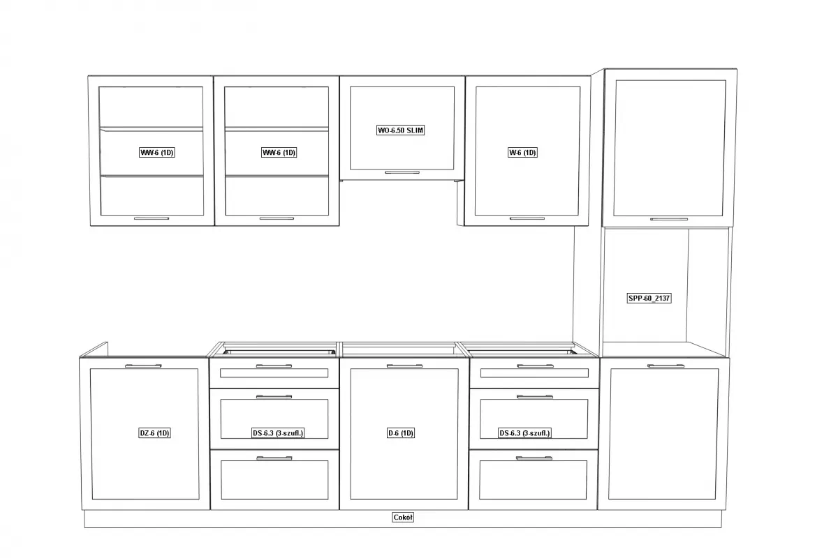 Kuchyňská linka Navia Design 300 cm - bílý mat Schemat bryl w zestawie nábytku kuchennych Navia Design 3m