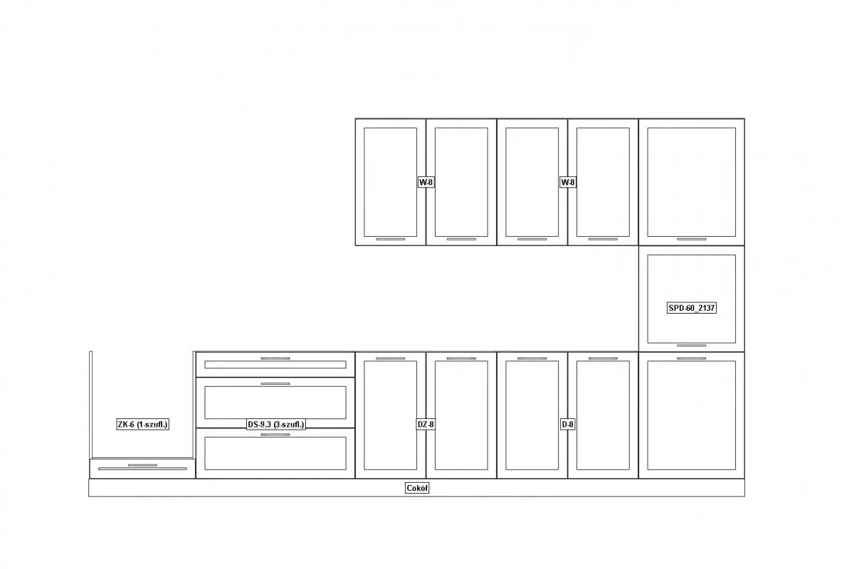 Kuchyňská linka Navia Design 370 cm - námořnická modrá mat / bílý mat Schemat bryl w zestawie nábytku kuchennych Navia Design 3,7m