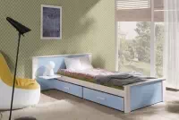 Dětská postel přízemní Puttio II - Bílý akrylová + Modrý, 90x200 modrý-biale postel dzieciece 