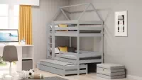 Dětská domečková postel patrová výsuvná Comfio - šedý, 90x180 postel dětské domeček patrová  výsuvná Comfio - šedý