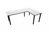 Herní stůl Nelmin 160 cm na kovovém podstavci LED páska, pravý - bílá / černá psací stůl gamingowe Nelmin 160 cm na kovové podstavě z tasma LED prawe - bílý / černý 
