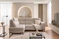 Rohová sedačka Gespano L ľavostranná so širokou, zúženou opierkou - béžový šenil Perfect harmony 07 Rohová sedacia súprava Gespano L Ľavá strana z szerokim, wcietym bokiem - Perfect harmony 07