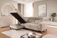 Rohová sedačka Gespano L ľavostranná so širokou, zúženou opierkou - béžový šenil Perfect harmony 07 Rohová sedacia súprava Gespano L Ľavá strana z szerokim, wcietym bokiem - Perfect harmony 07