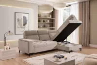 Rohová sedačka Gespano L pravostranná so širokým bokom - béžový šenil Perfect harmony 07 Rohová sedacia súprava Gespano L pravá strana z szerokim bokiem - béžový šenil Perfect harmony 07