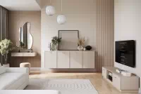 Závesná konzola Lorini 100 cm so zásuvkami - kašmír / zlaté úchytky Konzolový Stolík závesná Lorini 100 cm so zásuvkami - kašmír / zlote úchyty