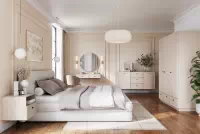 konzole závěsná Lorini 100 cm se zásuvkami - kašmír / černá Úchytky konzole závěsná Lorini 100 cm se zásuvkami - kašmír / černá Úchytky