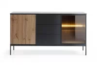 Komoda Bogalo se zásuvkami a LED osvětlením - černá / dub wotan Komoda se zásuvkami i oswietleniem LED Bogalo - černá / dub wotan