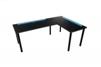 Herní stůl Nelmin 160 cm na kovovém podstavci LED páska, pravý - černá psací stůl gamingowe Nelmin 160 cm na kovové podstavě z tasma LED prawe - Černý 