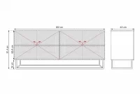 Komoda Asha 200 cm na čiernom kovovom ráme - kašmírová Komoda Asha 200 cm s frézovaným frontom i metalowym, čiernym stelazem - kašmír