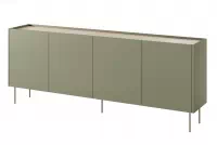 Comodă Desin 220 4U2S cu patru uși și două sertare - Olive / Stejar nagano Comoda Desin 220 cm z 2 ukrytymi sertare cu picioare metalice - olive / stejar nagano