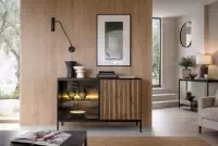 Dvojdverová komoda Bogalo 104 cm s LED osvetlením - čierna / dub wotan Komoda dvojdverová Bogalo oswietleniem LED - Čierny / Dub wotan