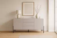 Dvoukřídlá komoda Jukon 184 cm se zásuvkami - kašmír / černé nohy Komoda dvoudveřová Jukon 184 cm se zásuvkami - kašmír / černé nožičky