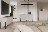 Dvoukřídlá komoda Jukon 184 cm se zásuvkami - kašmír / černé nohy Komoda dvoudveřová Jukon 184 cm se zásuvkami - kašmír / černé nožičky