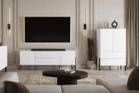 Dvoukřídlá komoda Jukon 90 cm se zásuvkami - bílý supermat / kovové nohy Komoda dvoudveřová Jukon 90 cm se zásuvkami - bílá supermat / kovové Nohy