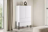 Dvoukřídlá komoda Jukon 90 cm se zásuvkami - bílý supermat / kovové nohy Komoda dvoudveřová Jukon 90 cm se zásuvkami - bílá supermat / kovové Nohy