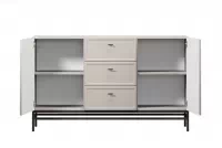 Komoda Lorini 150 cm so zásuvkami - kašmír / čierne úchytky T-bar / kovová podnož Komoda Lorini 150 cm so zásuvkami - kašmír / čierny úchyty T-bar / Rošt
