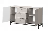 Komoda Lorini 150 cm so zásuvkami - kašmír / čierne úchytky T-bar / kovová podnož Komoda Lorini 150 cm so zásuvkami - kašmír / čierny úchyty T-bar / Rošt