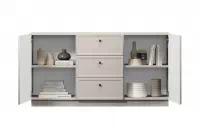 Komoda Lorini 150 cm so zásuvkami - kašmír / čierne úchytky Komoda Lorini 150 cm so zásuvkami - kašmír / čierny úchyty