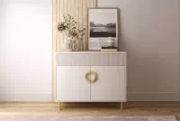 Komoda Nubo 100 cm dvojdverová so zásuvkou - kašmír / zlatá Komoda Nubo 100 cm dvojdverová z szuflada - kašmír / zlaté