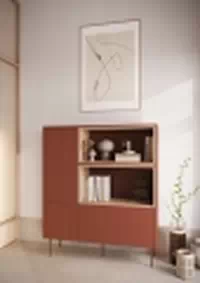 Komoda vysoká Desin 120 cm - ceramic red / dub nagano Komoda vysoká Desin 120 cm z wnekami, szuflada i metalowymi nogami - Červený / ceramic red / Dub nagano