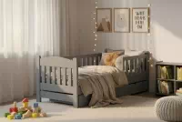 Detská posteľ Alvins 70x140 drevená so zásuvkami - sivá Posteľ dzieciece Alvins 70x140 drevená so zásuvkami - šedý