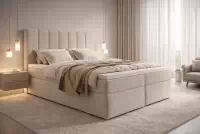 Kontinentálna posteľ Mareli 180x200 s úložným priestorom - béžová buklé Quelle 03 Boxspring posteľ Mareli 180x200 s úložným priestorom - Béžová bukla Quelle 03