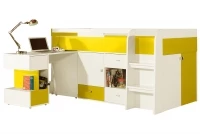 Detská poschodová posteľ 90x200 s písacím stolom a skriňkami Mobi MO21 - Biely / zlaté Posteľ mobi 21 Žlté