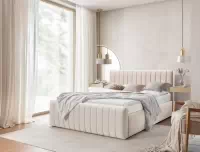 Čalúnená posteľ Nicole 180x200 s úložným priestorom - béžový hydrofóbny zamat Salvador 1 Posteľ čalúnená Nicole 180x200 S vnútorným úložným priestorom- béžový zamat hydrofobowy Salvador 1 