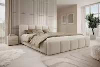 Čalúnená posteľ Tesia 180x200 s úložným priestorom - béžová bukla Quelle 03 Posteľ čalúnená Tesia 180x200 S vnútorným úložným priestorom- Béžová bukla Quelle 03