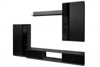 Obývacia stena Kaja s lamelami - čierna / matera Obývacia stena Čierna z lamelami