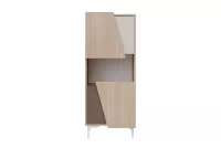 Regál Miraza 50 cm - skandinávská rybina / béžová / bílá / hnědá Regál niski z geometrycznymi drzwiami Miraza - jodelka skandi / Béžová / Bílý / Hnědá