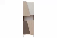 Regál Miraza 60 cm - skandinávská rybina / béžová / bílá / hnědá Regál vysoký z geometrycznymi drzwiami Miraza - jodelka skandi / Béžová / Bílý / Hnědá