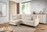 Rohová pohovka Gespano L levostranná s úzkou područkou - krémová tkanina Sand 03 Rohová sedací souprava Gespano L levá z waskim bokiem - kremowa Pletenina Sand 03