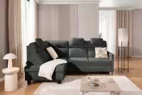 Rohová pohovka Gespano L levostranná s úzkou područkou - grafitový snadno čistitelný samet Zetta 305 Rohová sedací souprava Gespano L levá z waskim bokiem - grafitová samet latwoczyszczacy Zetta 305