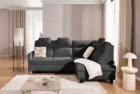 Rohová pohovka Gespano L pravostranná s úzkou područkou - grafitový snadno čistitelný samet Zetta 305 Rohová sedací souprava Gespano L pravá z waskim bokiem - grafitová samet latwoczyszczacy Zetta 305