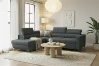 Rohová pohovka Nardo L s rozkladem levostranná - tmavě šedý plyš Pretty 18 Rohová sedací souprava Nardo L rozkládací levá - tmavě šedá plusz Pretty 18