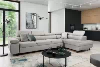 Colțar extensibil Annabelle Maxi dreapta - bej Tesătură de acoperire ușor de curățat Leo 03 / picioare negru Colțar cu funcție de dormit Annabelle Maxi pe partea dreaptă - bej Tesătură de acoperire ușor de curățat Leo 03 / Picioare negru