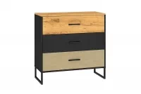 Komoda Kawana se zásuvkami na kovové podstavě - černá / dub craft / ocel premium Komoda s zásuvkami Colt 05 na kovové podstavě - Černý / craft Podstavec / ocel premium