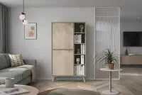 Regál Lumira 80 cm dvoudveřový - eukalyptus / skandinávský vzor rybí kosti Regál Lumira 80 cm dvoudveřový - eukaliptus / jodelka skandi