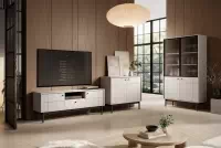 Regál Jolinio 104 cm dvoudveřový - kašmír / černé nohy Regál na ksiazki Jolinio 104 cm - kašmír / černé nožičky