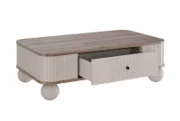 Kávový stolík Vesper 103x60 cm so zásuvkou - kašmír / orech / čierne úchyty / guľové nohy Stolík kawowy Vesper 103x60 cm z szuflada - kašmír / Orech / čierny úchyty / nožičky kule