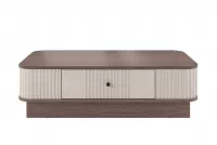 Kávový stolík Vesper 103x60 cm so zásuvkou na sokli - kasmír / orech / čierna úchytka Stolík kawowy Vesper 103x60 cm z szuflada na sokelu - kašmír / orech / čierny Úchytka