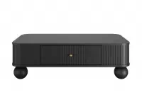 Čierny konferenčný stolík Vesper 103x60 cm so zásuvkou - zlaté úchyty / guľové nohy Stolík kawowy z szuflada Vesper 103x60 cm - Čierny / zlote úchyty / nožičky kule