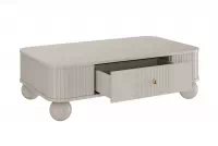 Kávový stolík Vesper 103x60 cm so zásuvkou - kasmír / zlaté úchyty / guľové nohy Stolík kawowy z szuflada Vesper 103x60 cm - kašmír / zlote úchyty / nožičky kule